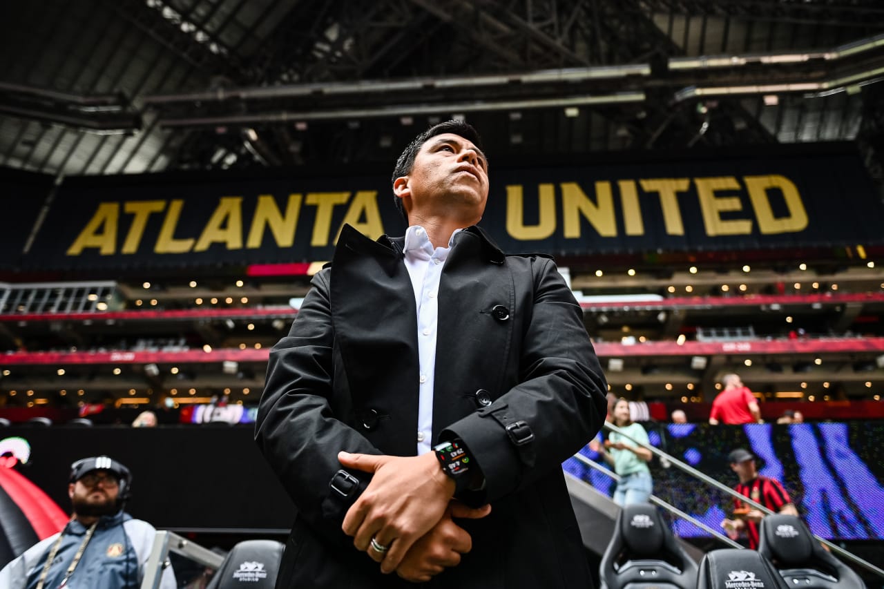 Atlanta United Head Coach Gonzalo Pineda prior to the match against Chicago Fire FC at Mercedes-Benz Stadium in Atlanta, GA on Sunday, April 23, 2023. (Photo by Brandon Magnus/Atlanta United)