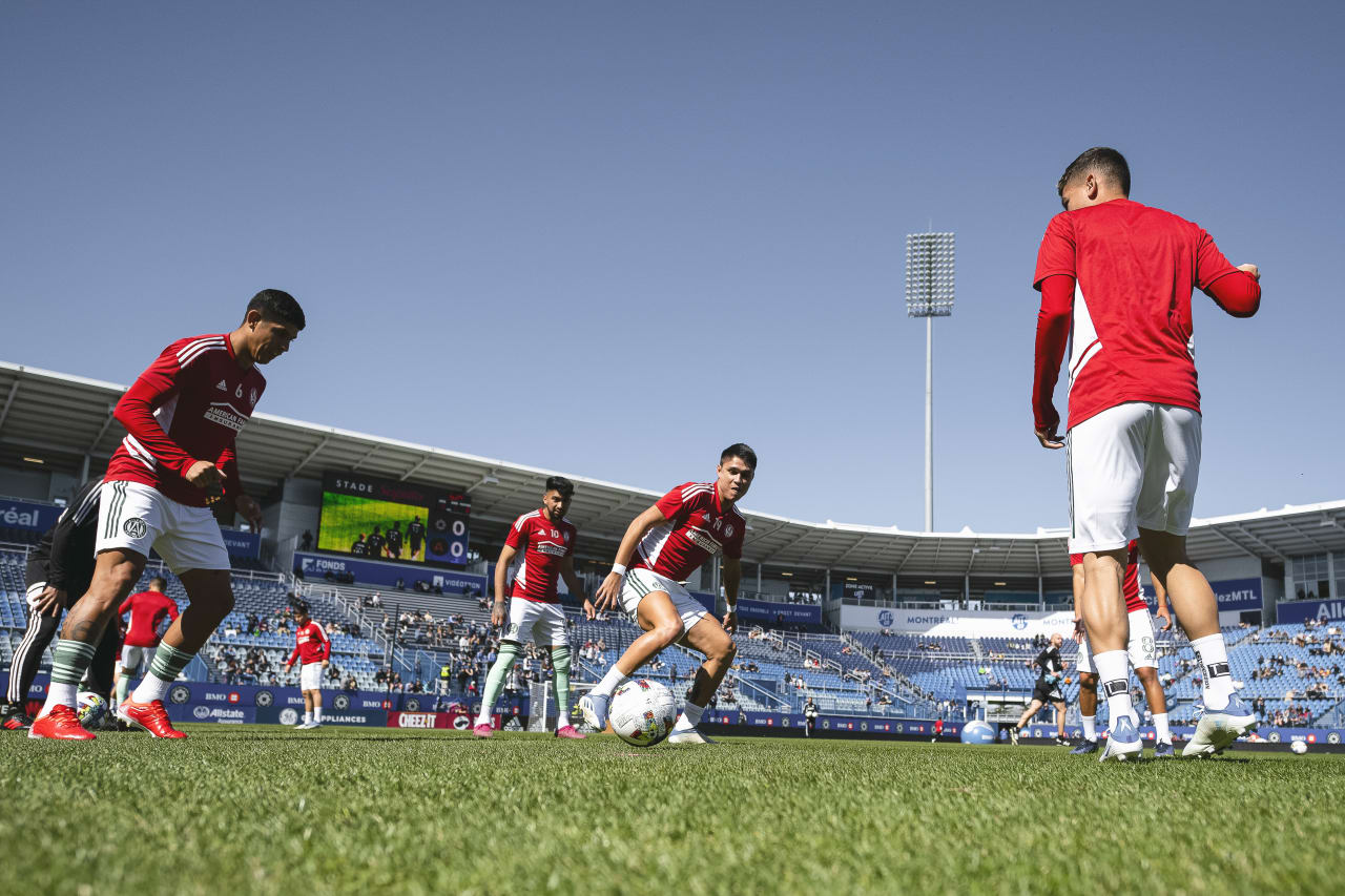 Atlanta United players warm up prior to the match against CF Montreal at Stade Saputo in Montreal, Canada on Saturday April 30, 2022. (Photo by Dakota Williams/Atlanta United)