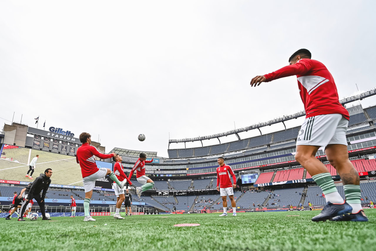 Atlanta United players warm up prior to the match against New England Revolution at Gillette Stadium in Foxborough, United States on Saturday October 1, 2022. (Photo by Dakota Williams/Atlanta United)