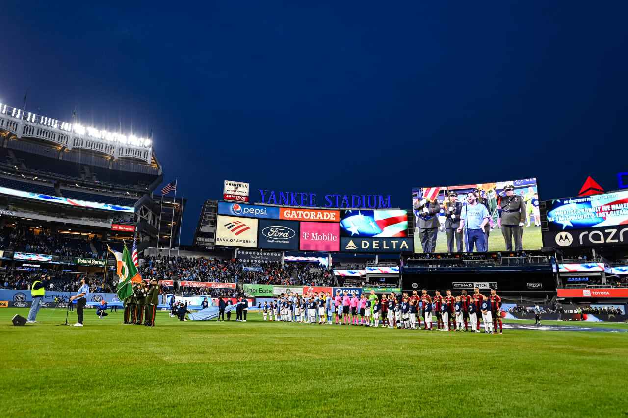 General view during the anthem prior to the match against New York City FC at Yankee Stadium in Bronx, NY on Saturday April 8, 2023. (Photo by Mitchell Martin/Atlanta United)