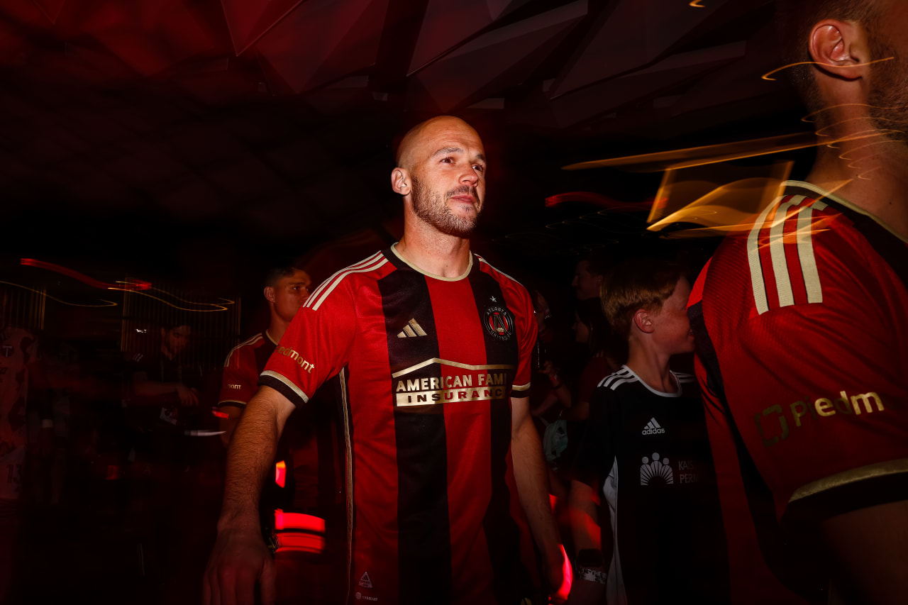 Atlanta United defender Andrew Gutman #15 walks out prior to the match against Portland Timbers at Mercedes-Benz Stadium in Atlanta, GA on Saturday March 18, 2023. (Photo by Casey Sykes/Atlanta United)