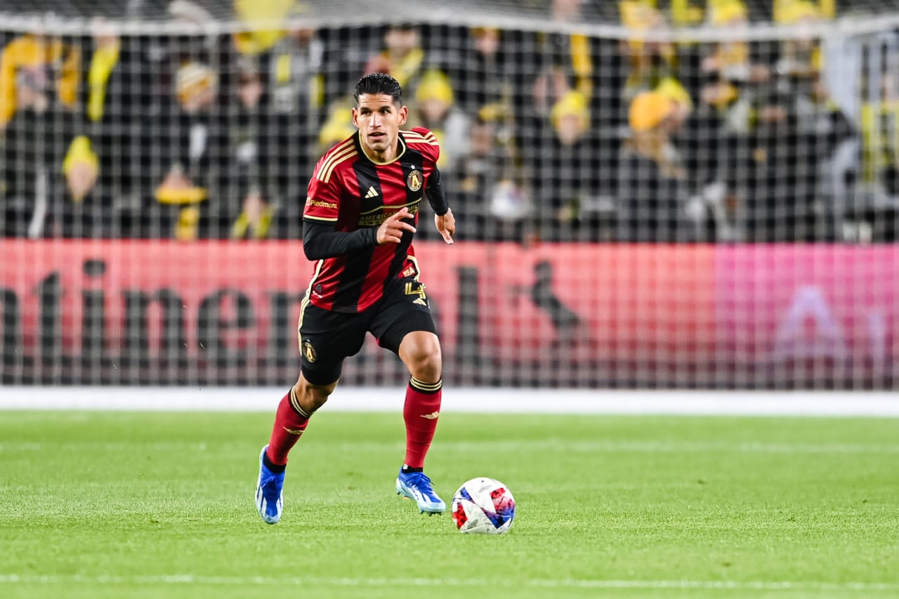 Atlanta United defender Luis Abram #4 dribbles during the first half of the match against Columbus Crew at Lower.com Field in Columbus, OH on Wednesday, November 1, 2023. (Photo by Jay Bendlin/Atlanta United)