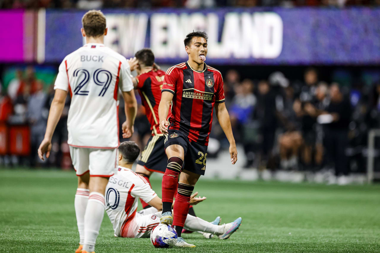 Atlanta United forward Tyler Wolff #28 looks on during the second half of the match against New England Revolution at Mercedes-Benz Stadium in Atlanta, GA on Wednesday, May 31, 2023. (Photo by Alex Slitz/Atlanta United)