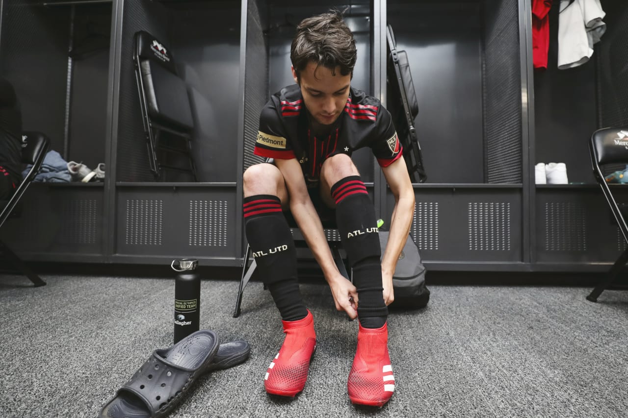 Players prepare in the locker room before the Unified match against Orlando City SC at Mercedes-Benz Stadium in Atlanta, Georgia, on Sunday July 17, 2022. (Photo by AJ Reynolds/Atlanta United)