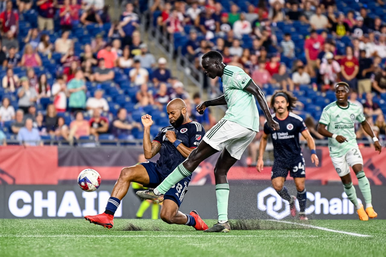 Atlanta United forward Machop Chol #30 scores a goal during the match against New England Revolution at Gillette Stadium in Foxborough, MA on Wednesday, July 12, 2023. (Photo by Jay Bendlin/Atlanta United)