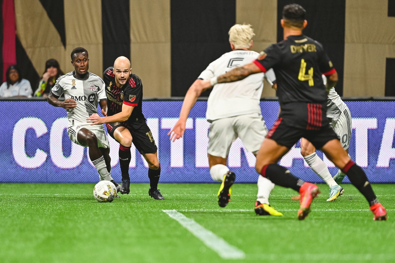 Atlanta United defender Andrew Gutman #15 dribbles during the first half during the match against Toronto FC at Mercedes-Benz Stadium in Atlanta, United States on Saturday September 10, 2022. (Photo by Dakota Williams/Atlanta United)