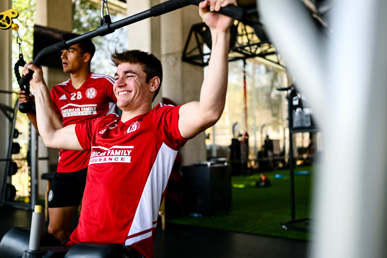 Atlanta United defender Aidan McFadden #37 works out during a preseason training camp session at CAR - Mexican National Team Training Facility in Mexico City, CDMX, on Tuesday January 31, 2023. (Photo by Mitch Martin/Atlanta United)
