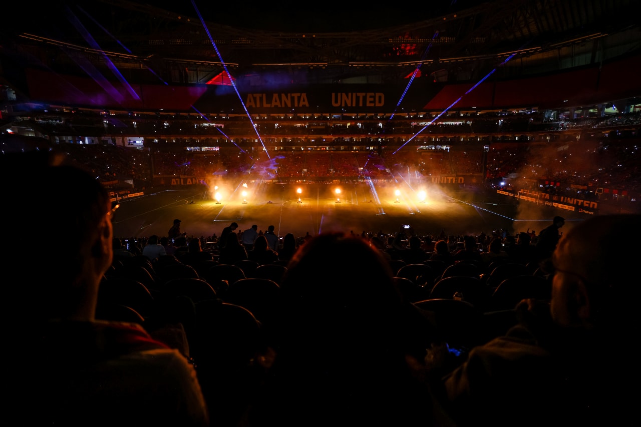 Scenes from the halftime laser show during the preseason match against Toluca FC at Mercedes-Benz Stadium in Atlanta, GA on Wednesday February 15, 2023. (Photo by Casey Sykes/Atlanta United)