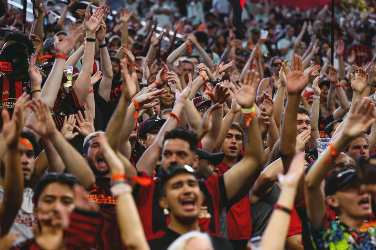 Supporters during the match against Seattle Sounders FC at Mercedes-Benz Stadium in Atlanta, United States on Saturday August 6, 2022. (Photo by Chamberlain Smith/Atlanta United)
