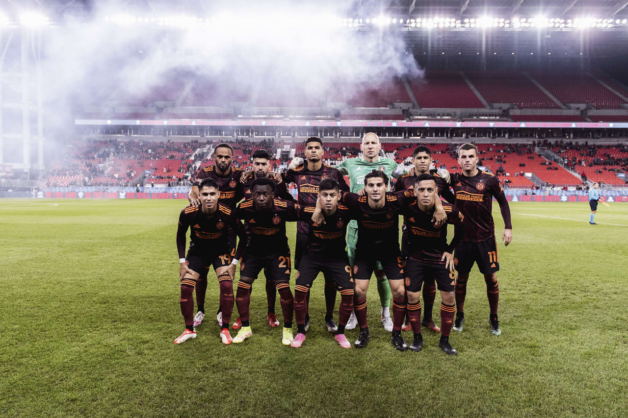 Atlanta United starting 11 pose for a photo before the match against Toronto FC at BMO Training Ground in Toronto, Ontario on Saturday October 16, 2021. (Photo by Jacob Gonzalez/Atlanta United)