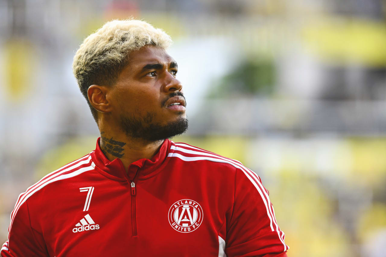 Atlanta United forward Josef Martinez #7 warms up before  the match against Columbus Crew at Lower.com Field in Columbus, United States on Sunday August 21, 2022. (Photo by Ben Jackson/Atlanta United)