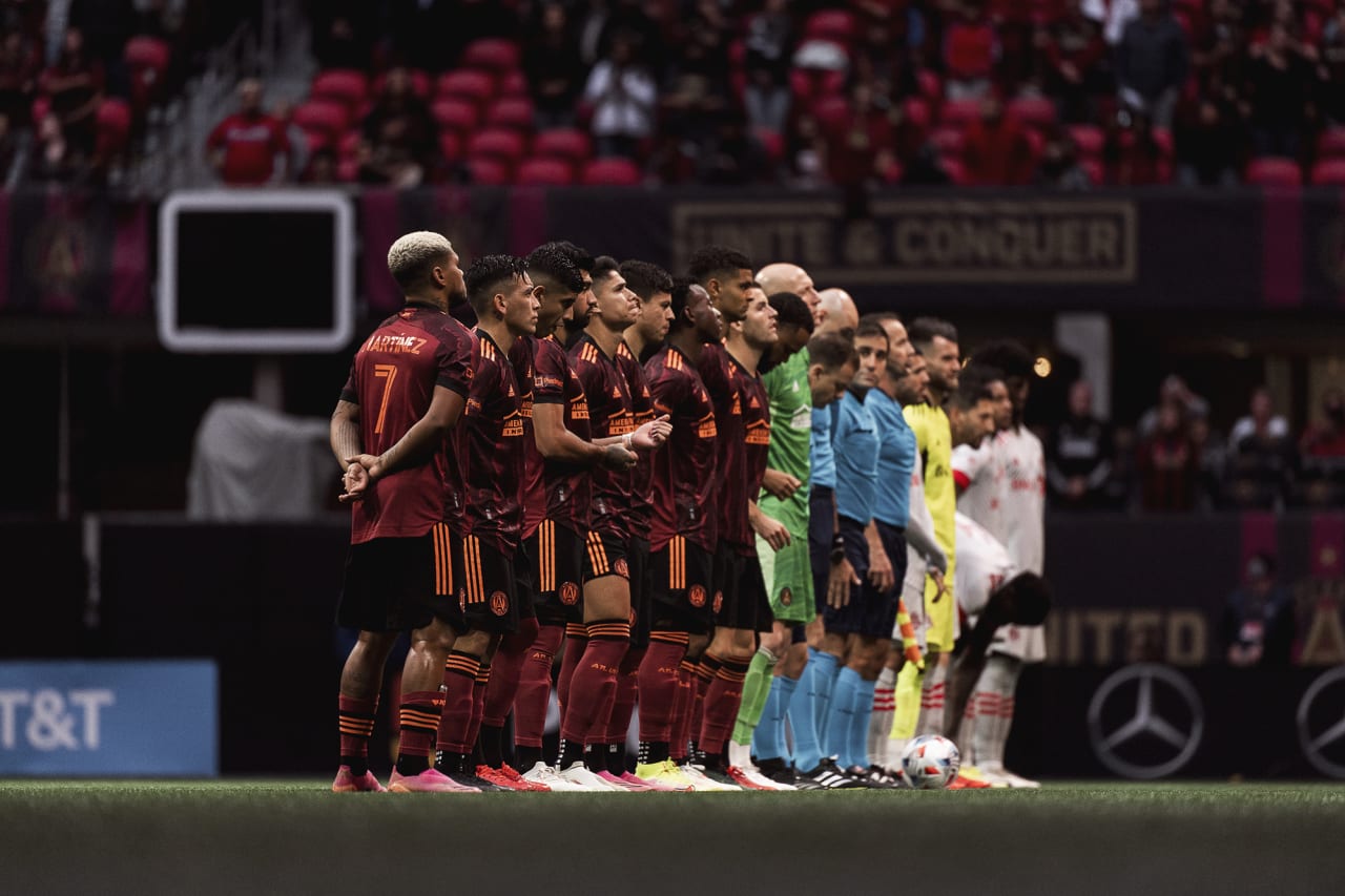 Atlanta United starting 11 lines up before the match against Toronto FC at Mercedes-Benz Stadium in Atlanta, Georgia on Saturday October 30, 2021. (Photo by Mitchell Martin/Atlanta United)