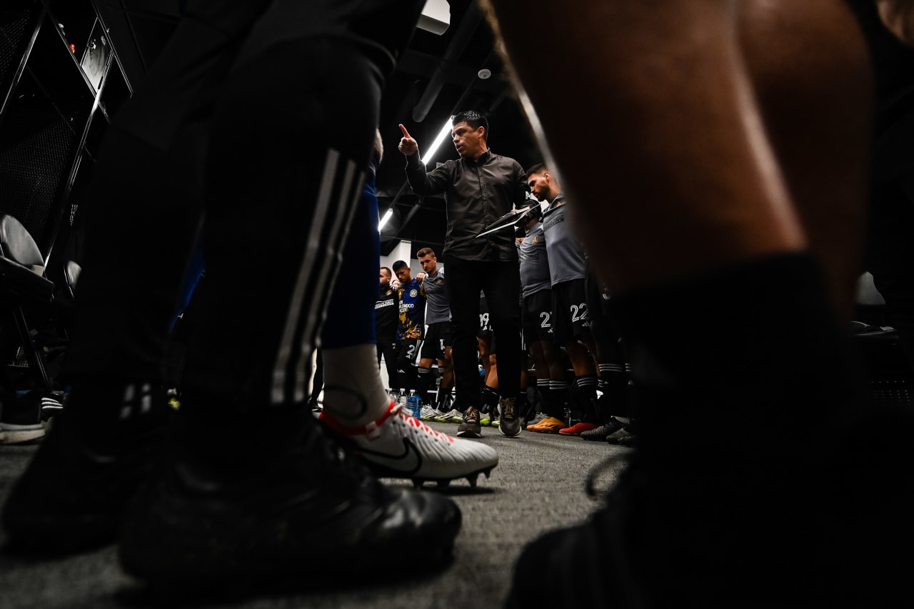 Atlanta United players huddle in the locker room before the match against D.C. United at Audi Field in Washington, D.C. on Wednesday, September 20, 2023. (Photo by Mitch Martin/Atlanta United)