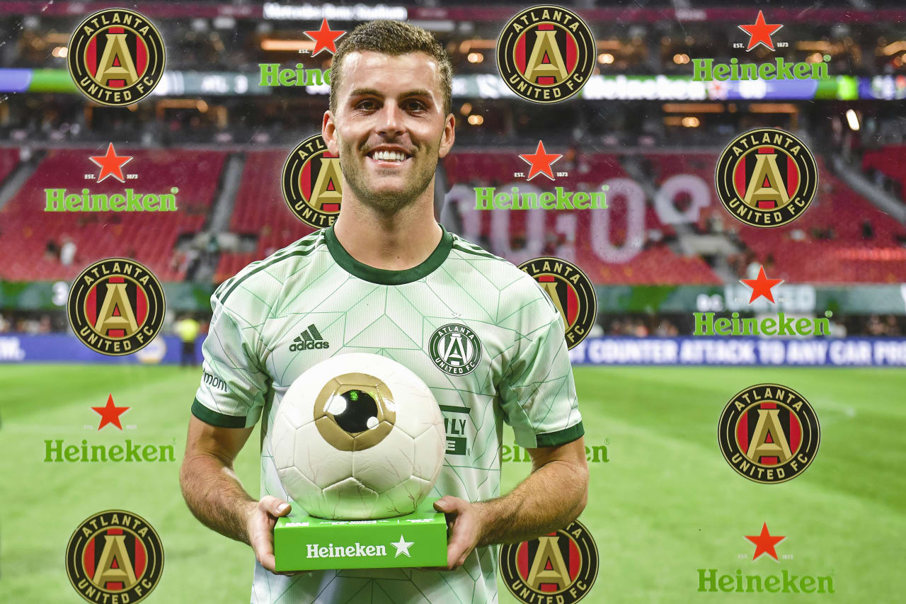 Atlanta United defender Brooks Lennon #11 is awarded man of the match after the match against D.C. United at Mercedes-Benz Stadium in Atlanta, United States on Sunday August 28, 2022. (Photo by Kyle Hess/Atlanta United)