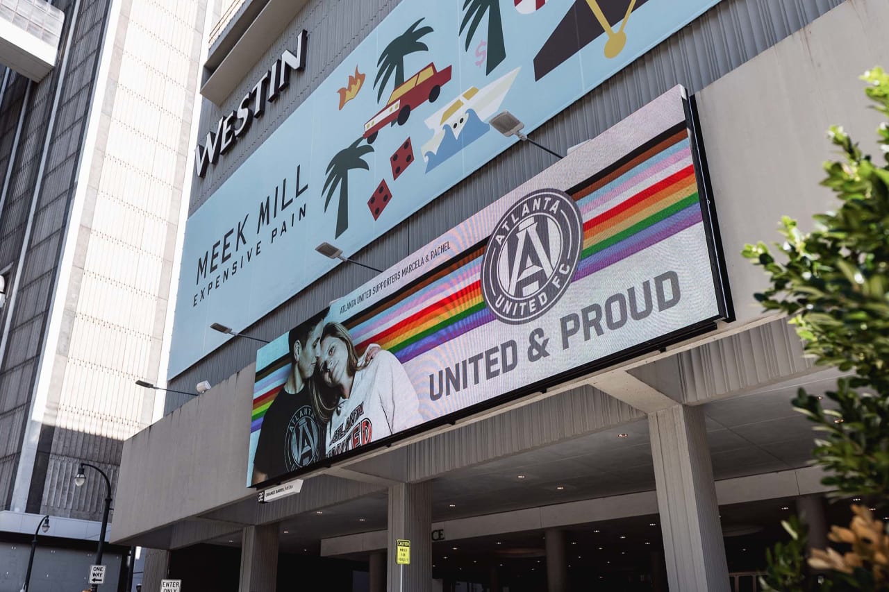 Images of the Atlanta United Pride Month billboards in Atlanta, Georgia