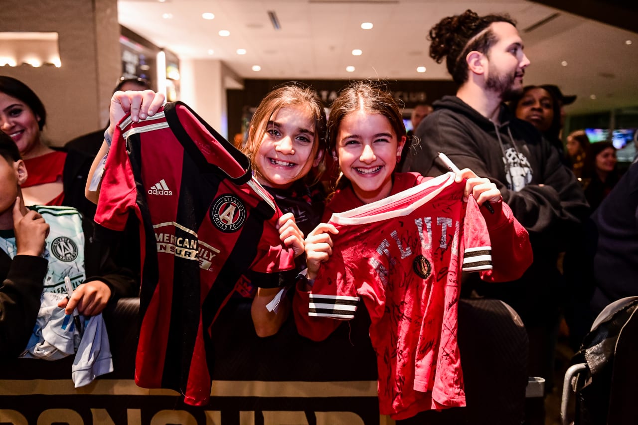 Fans pose for a photo after the preseason match against Toluca FC at Mercedes-Benz Stadium in Atlanta, GA on Wednesday February 15, 2023. (Photo by Kyle Hess/Atlanta United)