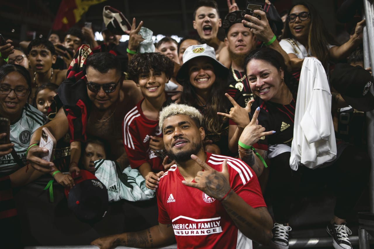 Atlanta United forward Josef Martinez #7 with supporters after the match against Pachuca at Mercedes-Benz Stadium in Atlanta, United States on Tuesday June 14, 2022. (Photo by Chamberlain Smith/Atlanta United)