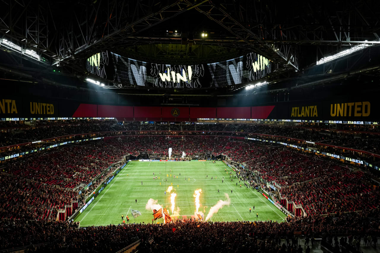 The Win graphic on the halo board after the match against Columbus Crew at Mercedes-Benz Stadium in Atlanta, GA on Tuesday, November 7, 2023. (Photo by Matthew Grimes/Atlanta United)