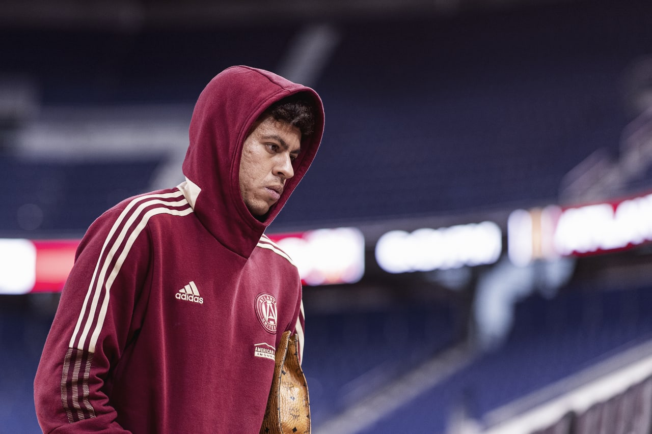 Atlanta United midfielder Matheus Rossetto #9 arrives to the stadium before the match against New York Red Bulls at Red Bull Arena in Harrison, New Jersey on Wednesday November 3, 2021. (Photo by Jacob Gonzalez/Atlanta United)