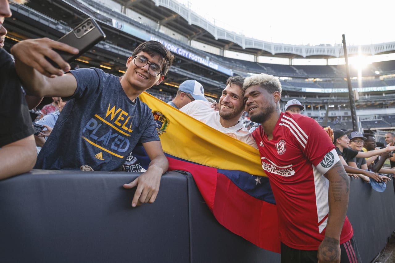 Atlanta United forward Josef Martinez #7 greets fans after  the match against New York City FC at Yankee Stadium in Bronx, United States on Sunday July 3, 2022. (Photo by Dakota Williams/Atlanta United)