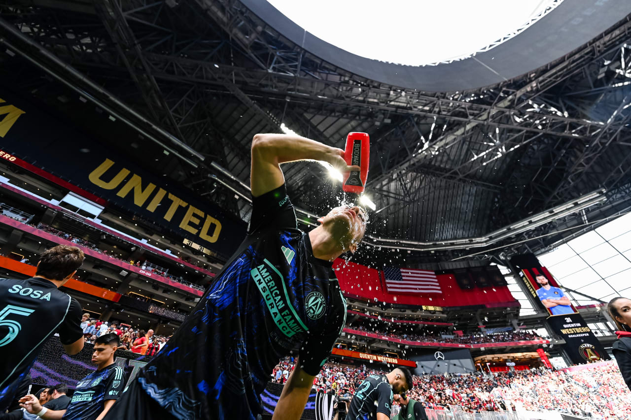 Atlanta United defender Brooks Lennon #11 prepares before the match against Chicago Fire FC at Mercedes-Benz Stadium in Atlanta, GA on Sunday, April 23, 2023. (Photo by Mitchell Martin/Atlanta United)