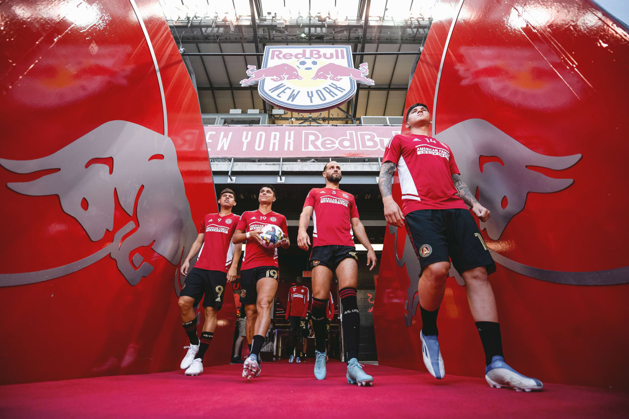 Atlanta United players take the field prior to the match against New York Red Bulls at Red Bull Arena in Harrison, United States on Thursday June 30, 2022. (Photo by Dakota Williams/Atlanta United)