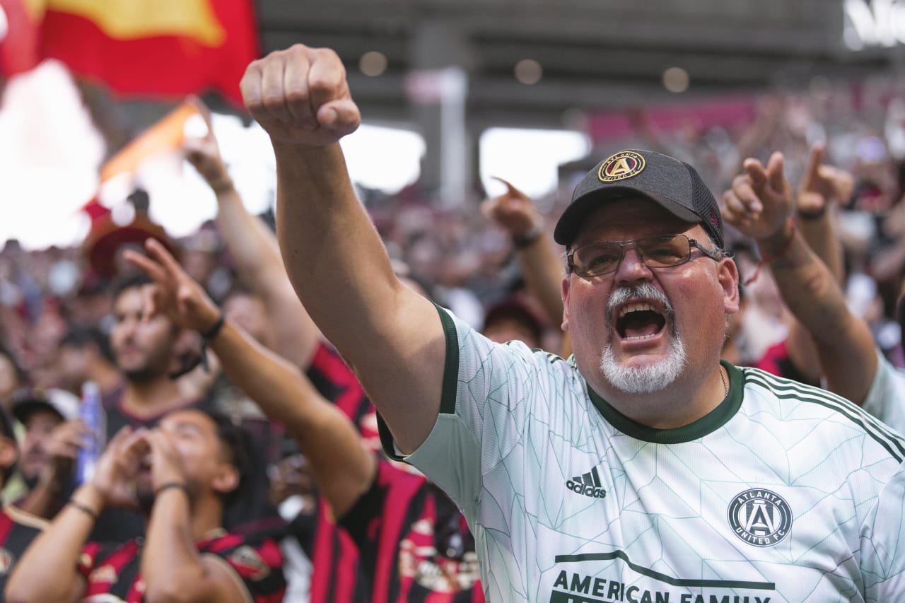 Atlanta United supporters during the match against Columbus Crew at Mercedes-Benz Stadium in Atlanta, United States on Saturday May 28, 2022. (Photo by Mitchell Martin/Atlanta United)