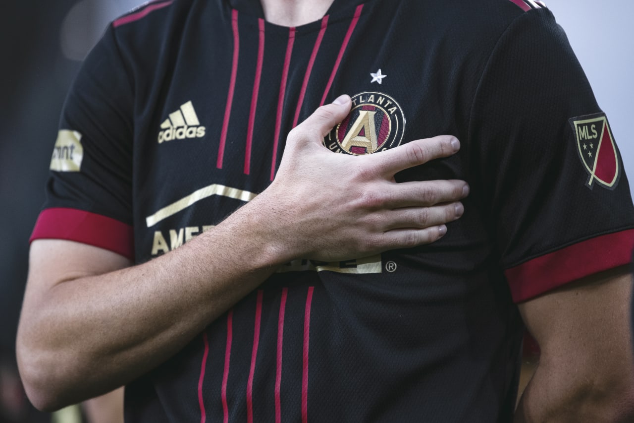 Atlanta United defender Andrew Gutman #15 is seen on the field prior to the match against Nashville SC at Nashville SC Stadium in Nashville, United States on Saturday May 21, 2022. (Photo by Dakota Williams/Atlanta United)