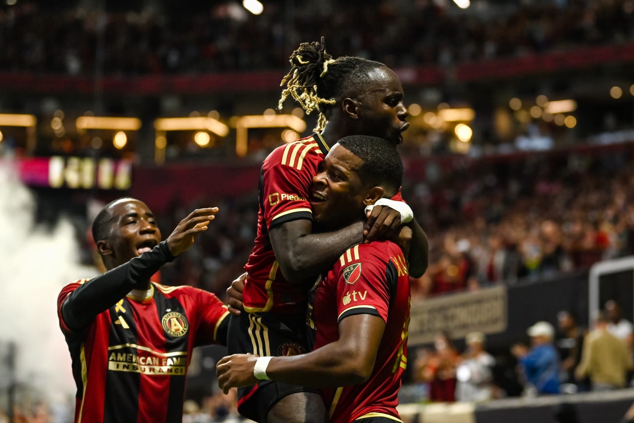 Atlanta United forward Xande Silva #16 celebrates after a goal during the first half of the match against Inter Miami at Mercedes-Benz Stadium in Atlanta, GA on Saturday, September 16, 2023. (Photo by Mitch Martin/Atlanta United)
