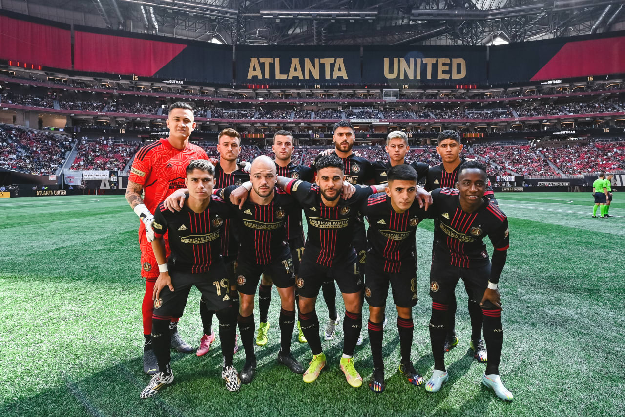 Atlanta United Starting XI pose for a photo before the match against New York City FC at Mercedes-Benz Stadium in Atlanta, GA on Sunday October 9, 2022. (Photo by Dakota Williams/Atlanta United)