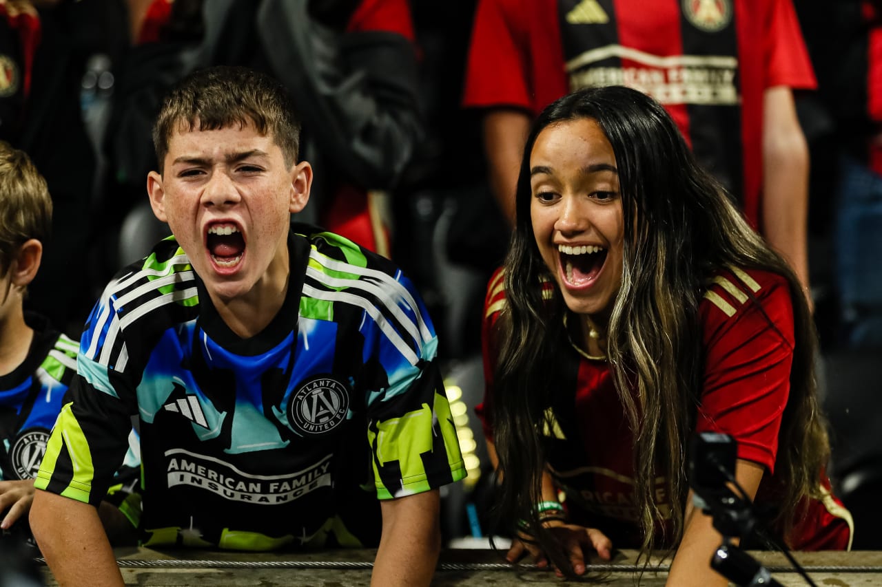 Young fans cheer during the second half of the match against Columbus Crew at Mercedes-Benz Stadium in Atlanta, GA on Saturday, October 7, 2023. (Photo by AJ Reynolds/Atlanta United)