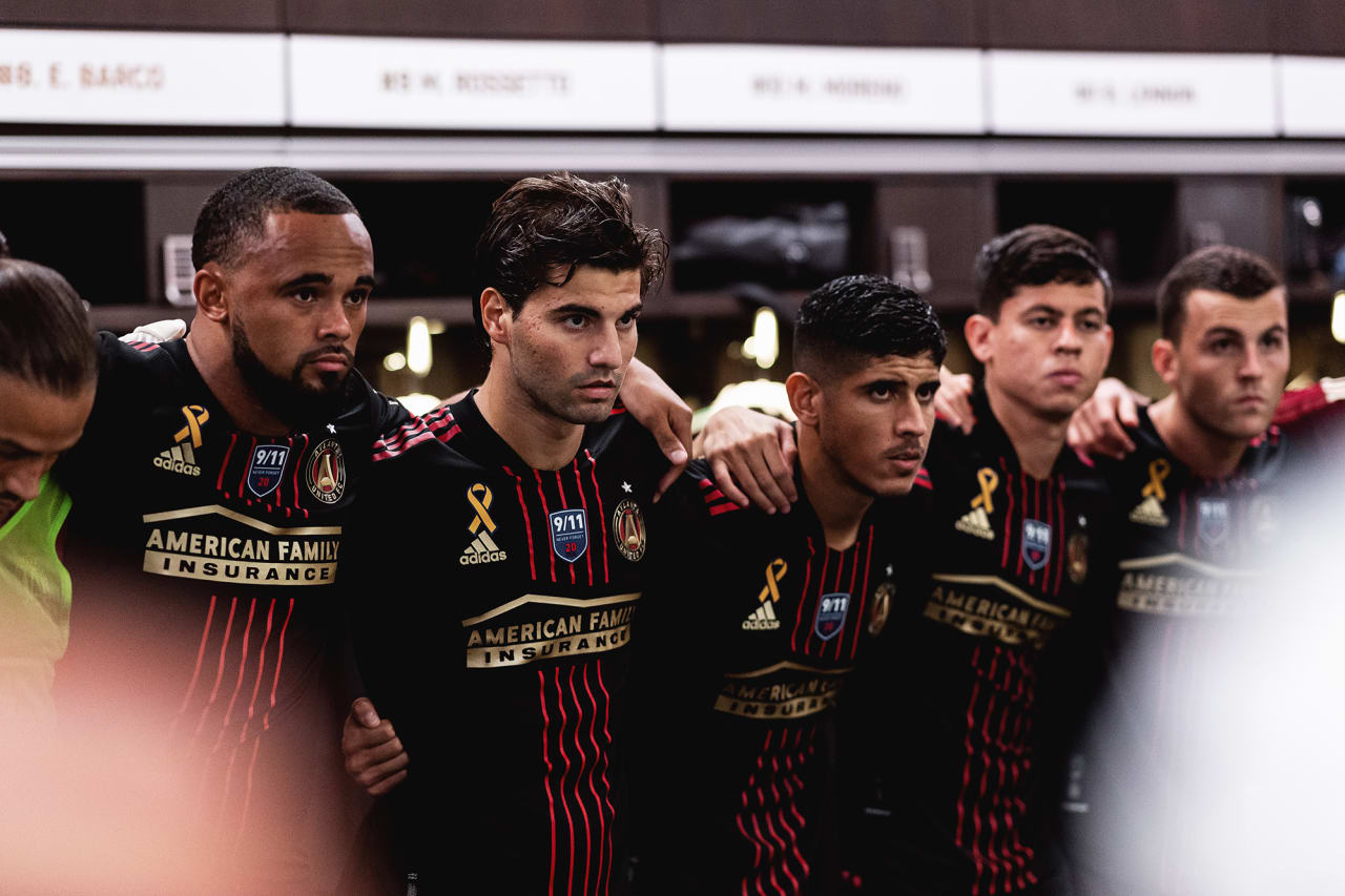 Atlanta United players look on in the locker room before the match against Orlando City SC at Mercedes-Benz Stadium in Atlanta, Georgia, on Friday September 10, 2021. (Photo by Jacob Gonzalez/Atlanta United)