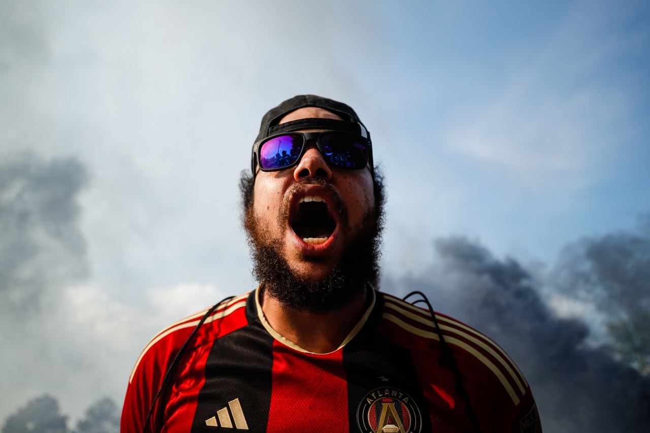 Supporters during the supporter’s march before the match against D.C. United at Mercedes-Benz Stadium in Atlanta, GA on Saturday, June 10, 2023. (Photo by Alex Slitz/Atlanta United)