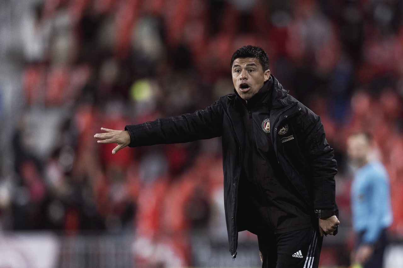 Atlanta United Head Coach Gonzalo Pineda reacts during the match against Toronto FC at BMO Training Ground in Toronto, Ontario on Saturday October 16, 2021. (Photo by Jacob Gonzalez/Atlanta United)