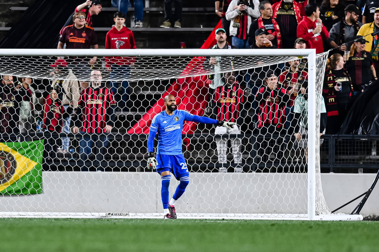 Atlanta United goalkeeper Clement Diop #25 is seen in net during the second half of the Open Cup match against Memphis 901 FC at Fifth Third Bank Stadium in Kennesaw, GA on Wednesday April 26, 2023. (Photo by Mitchell Martin/Atlanta United)
