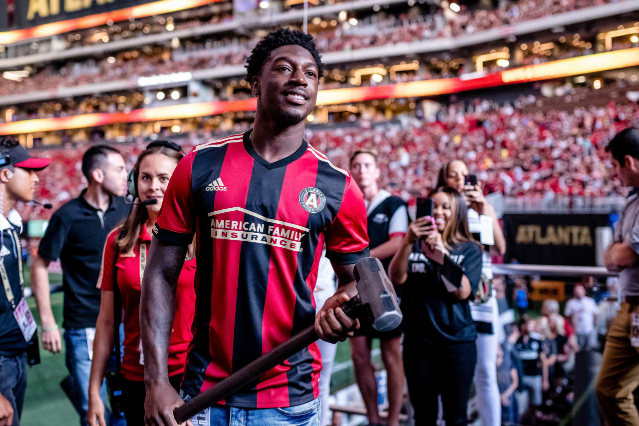 Atlanta Falcons player Calvin Ridley hit the Spike on June 24, 2018 vs Portland Timbers
