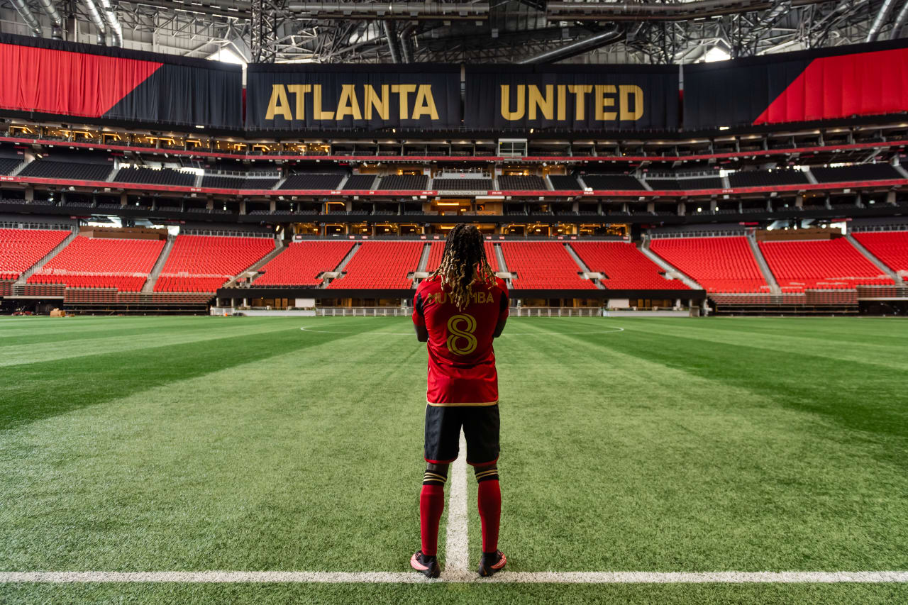Atlanta United midfielder Tristan Muyumba tours Mercedes-Benz Stadium in Atlanta, GA on Thursday, July 6, 2023. (Photo by Asher Greene/Atlanta United)