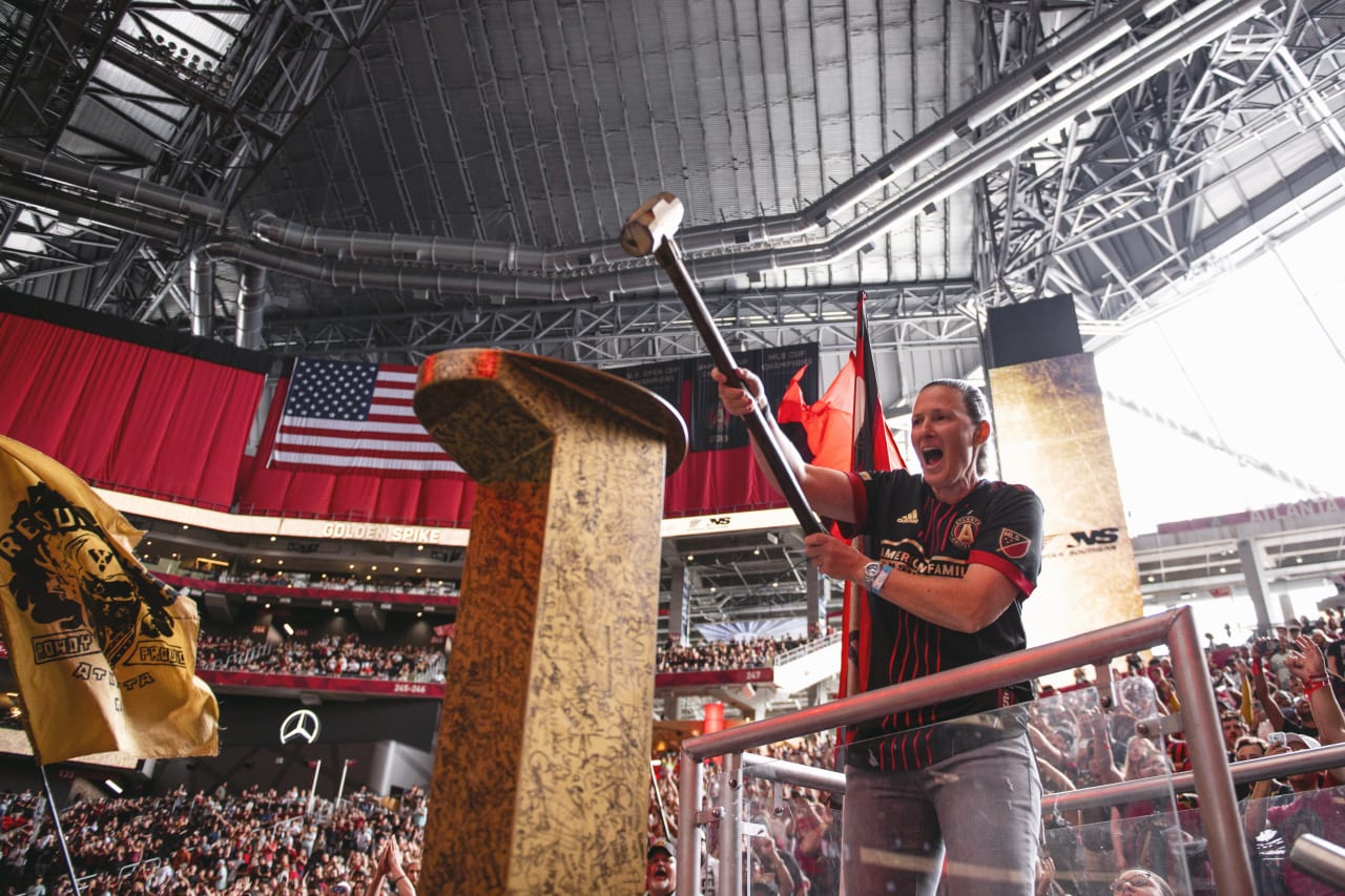 The golden spike is hit during the match against New England Revolution at Mercedes-Benz Stadium in Atlanta, United States on Sunday May 15, 2022. (Photo by Mitchell Martin/Atlanta United)