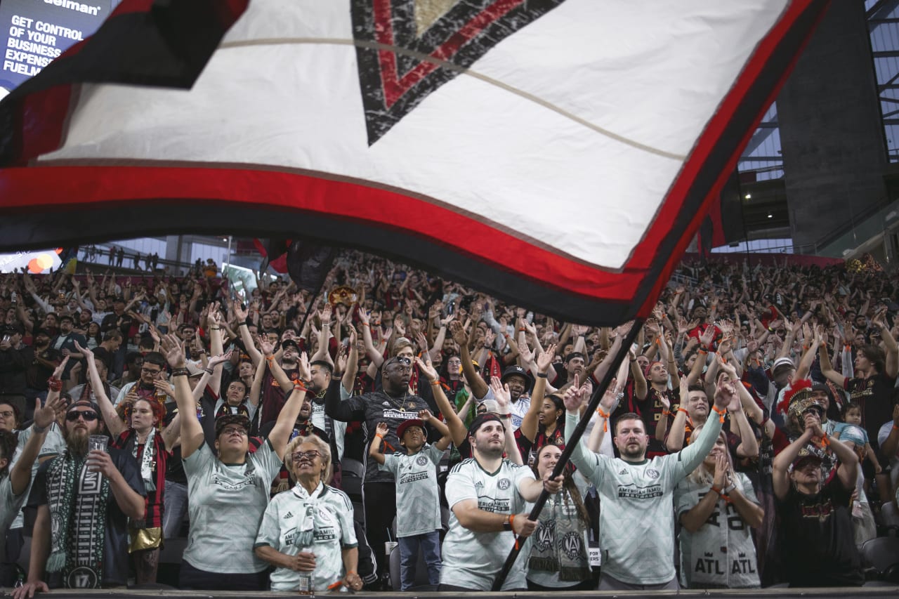 Atlanta United supporters during the match against Chicago Fire FC at Mercedes-Benz Stadium in Atlanta, United States on Saturday May 7, 2022. (Photo by Chamberlain Smith/Atlanta United)