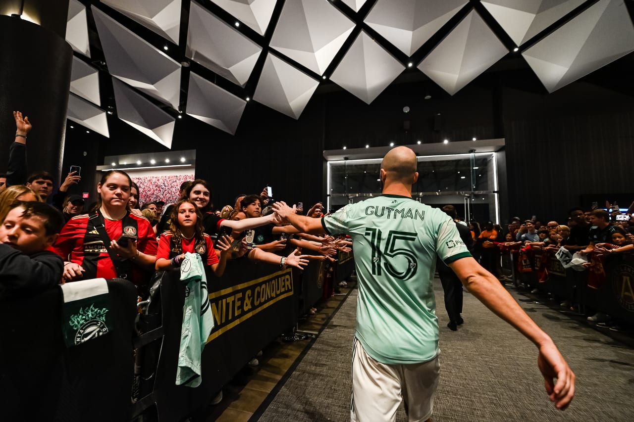 Atlanta United defender Andrew Gutman #15 thanks fans after the match against New York City FC at Mercedes-Benz Stadium in Atlanta, GA on Wednesday, June 21, 2023. (Photo by Mitchell Martin/Atlanta United)