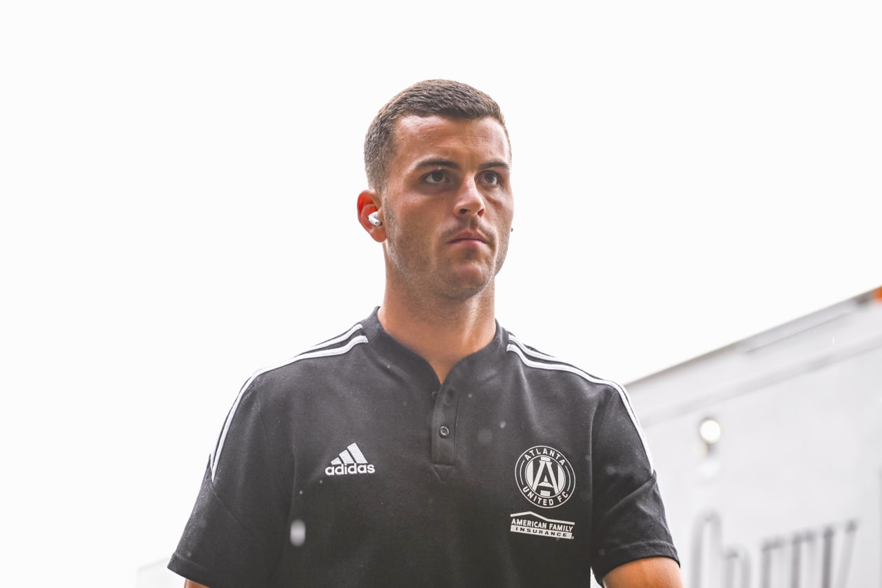 Atlanta United defender Brooks Lennon #11arrives before  the match against Columbus Crew at Lower.com Field in Columbus, United States on Sunday August 21, 2022. (Photo by Ben Jackson/Atlanta United)