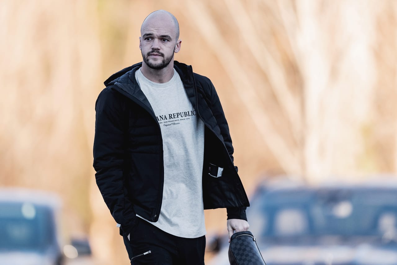 Atlanta United defender Andrew Gutman arrives for the first day of the 2022 preseason at Children's Healthcare of Atlanta Training Ground in Marietta, Georgia, on Tuesday January 18, 2022. Photo by Jacob Gonzalez/Atlanta United)
