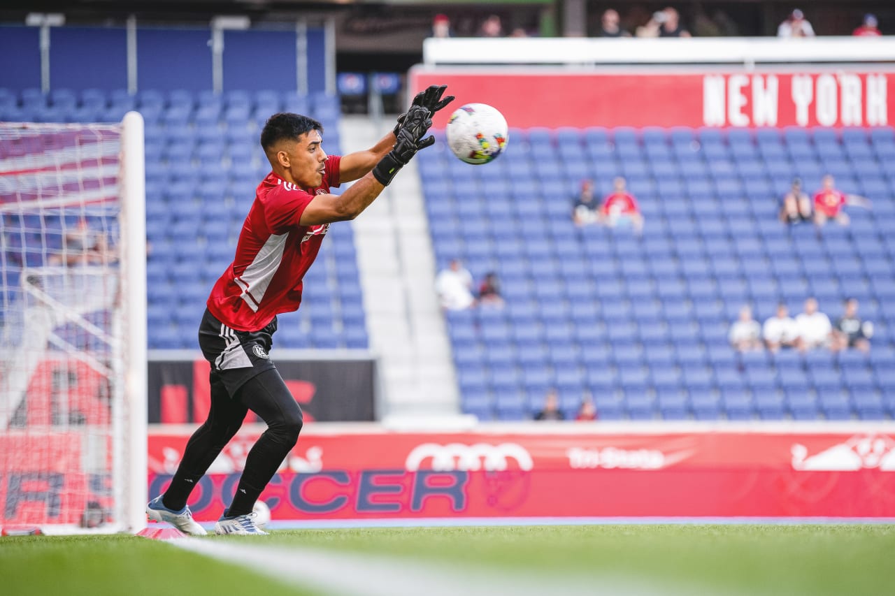 Atlanta United goalkeeper Rocco Rios Novo #34 warms up prior to the match against New York Red Bulls at Red Bull Arena in Harrison, United States on Thursday June 30, 2022. (Photo by Dakota Williams/Atlanta United)