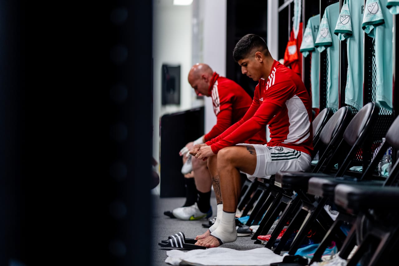 Atlanta United defender Alan Franco #6 prepares in the locker room before the match against DC United at Audi Field in Washington, DC, on Saturday April 2, 2022. (Photo by Mitch Martin/Atlanta United)