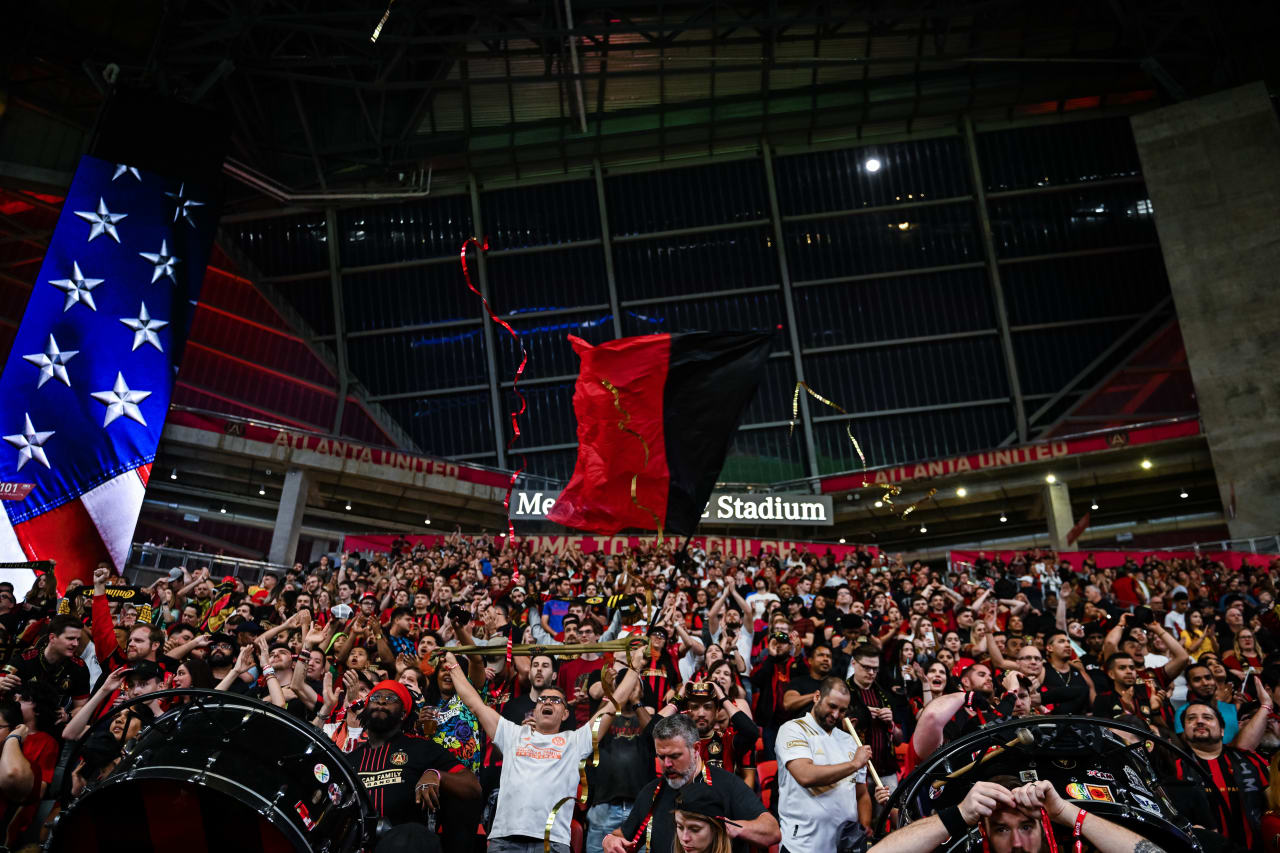 A general view of fans and supporters during the match against Toronto FC at Mercedes-Benz Stadium in Atlanta, GA on Saturday March 4, 2023. (Photo by Scoot/Atlanta United)