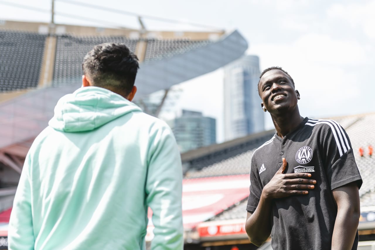Atlanta United forward Machop Chol #30 arrives before the match against Chicago Fire FC at Soldier Field in Chicago, United States on Saturday July 30, 2022. (Photo by Dakota Williams/Atlanta United)