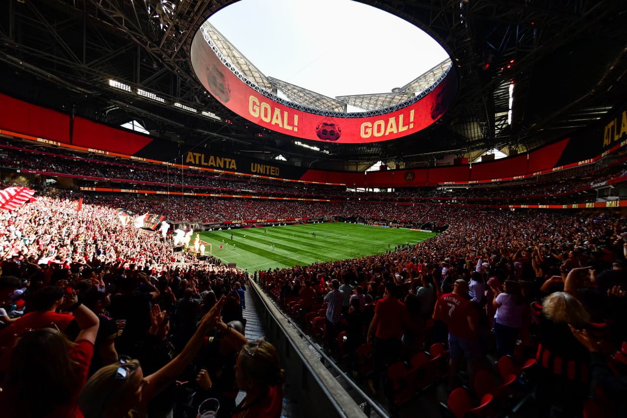 A general view during the first half of the match against Chicago Fire FC at Mercedes-Benz Stadium in Atlanta, GA on Sunday, April 23, 2023. (Photo by Kyle Hess/Atlanta United)