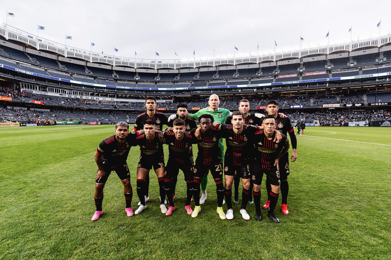 The Atlanta United starting XI pose for a photo before the round one playoff match against New York City FC at Yankee Stadium in Bronx, New York on Sunday November 21, 2021. (Photo by Jacob Gonzalez/Atlanta United)