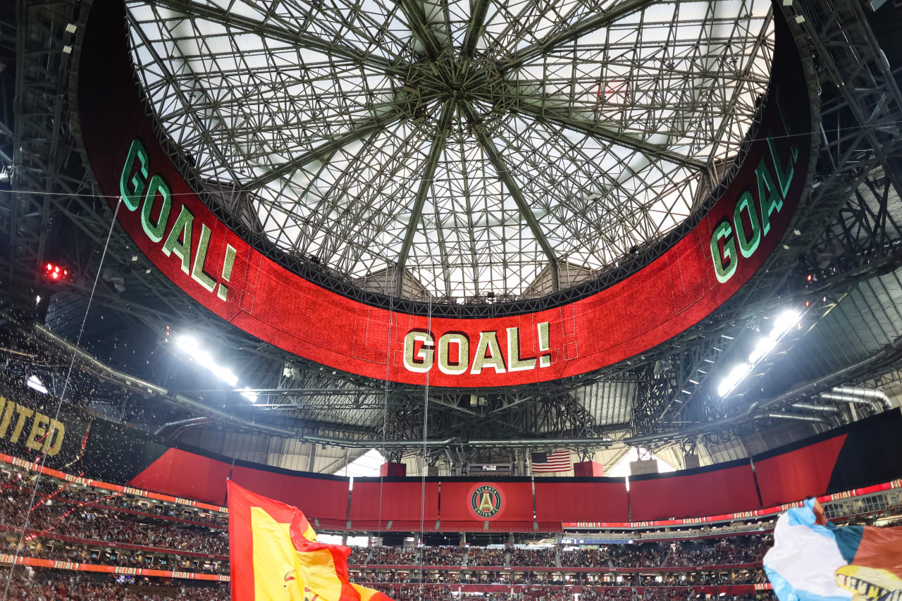 A view of the halo board after a goal during the match against Orlando City at Mercedes-Benz Stadium in Atlanta, GA on Saturday, July 15, 2023. (Photo by Chamberlain Smith/Atlanta United)