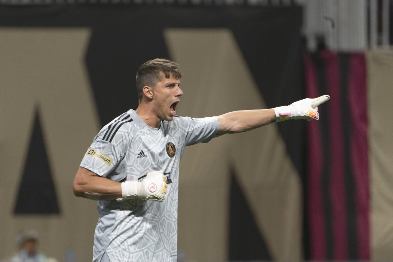 Atlanta United goalkeeper Bobby Shuttleworth #18 looks on during the match against Chicago Fire FC at Mercedes-Benz Stadium in Atlanta, United States on Saturday May 7, 2022. (Photo by Brandon Magnus/Atlanta United)